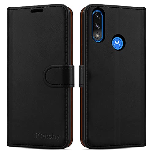iCatchy For Motorola Moto E7i Power Case Leather Wallet Book Flip Folio Magnetic Closure Stand View Cover compatible With Motorola Moto E7i Power (Black)