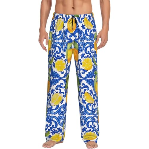 Lemons Sicilian Traditional Print Mens Pj Pants,Soft Men Lounge Pants,Mens Pajama Pants Bottoms,Sleep Pants For Men4