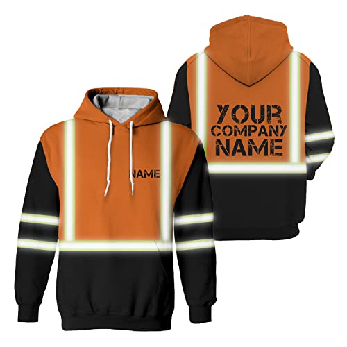 Matedecor Orange Custom Name High Visibility Reflective Hoodie For Workers Runners Cyclists - 8 Sizes from S to 5XL (5XL)