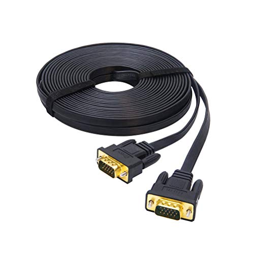 Dtech 10M Ultra Thin Flat Computer Monitor Vga Cable Long 32 Feet Male To Male 15 Pin Connector Standard Svga Wire Black #TOP6