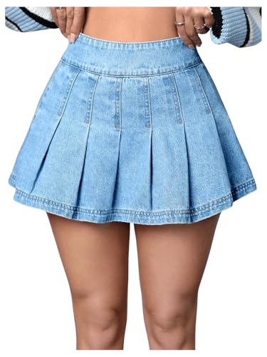 Floerns Women's Casual High Waisted Pleated Hem Zipper Up Denim Skirt Short Skirts3