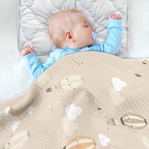 Image of Cute Hot Air Balloon Baby Blanket Cotton Cozy Throw Blanket Warm Nursery Swaddle Receiving Toddler Blankets 30 inch x 40