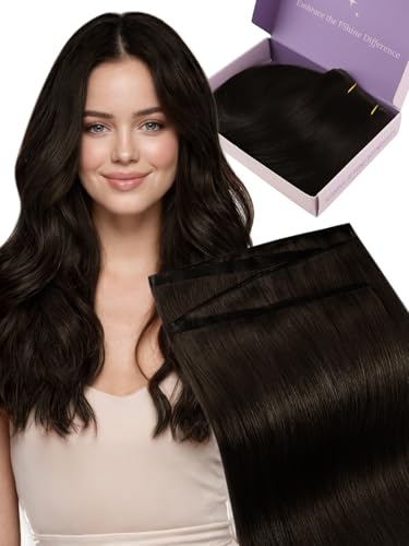 Fshine Butterfly Weft Hair Extensions Human Hair 16 Inch Remy Human Wefts 50 g Dark Brown OVO Hole Micro Hand-Tied Look Straight and soft Suitable for Wedding Easy to Maintain 1 Piece