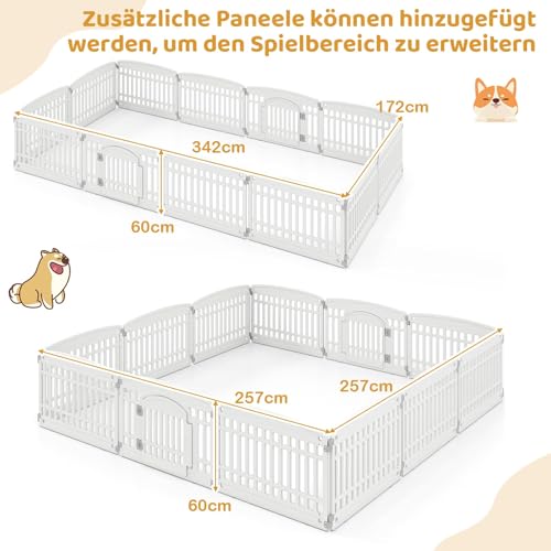 FANTASK Hundelaufstall faltbar, fLaufstall Hund Outdoor & Indoor, Hundeauslauf mit abschließbarer Tür & 6 Paneelen, Welpenlaufstall aus Kunststoff, Welpenauslau, 60 cm hoch (Weiß)