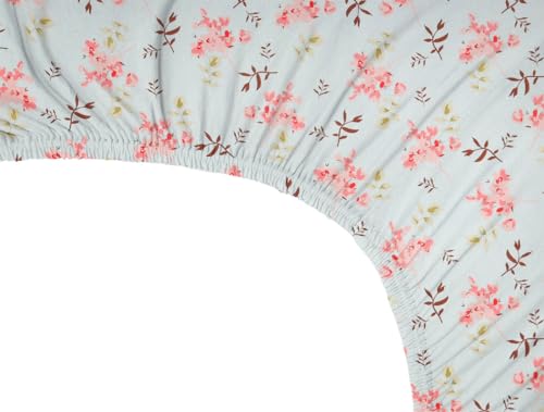 BSB HOME 220 Tc Premium Cotton All Round Elastic Fitted Bedsheets for Double Bed with 2 King Size Pillow Covers 220Tc Supersoft | Wrinkel Free Bed Cover Size - 72 X 78 +10 inches | Pink Flower & Aqua