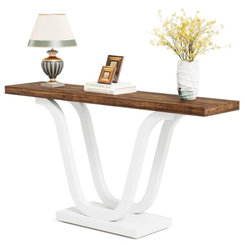 Farmhouse Console Table, 55-Inch All Wood Sofa Table Behind Couch, Large Console Sofa Table for Living Room, Narrow Rustic Brown Entryway Hallway Table Foyer Table