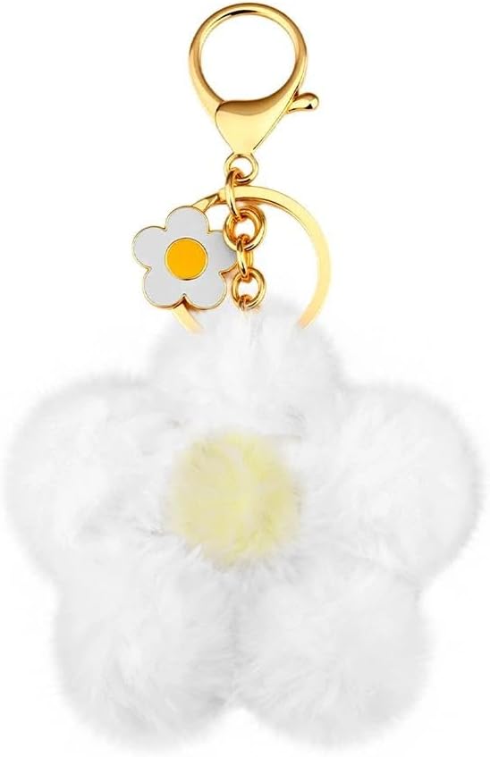 Flower Plush Keychain for Women Fuzzy Flower Keychain for Handbag Purse Bag Charms Birthday Gifts for Girls image 3