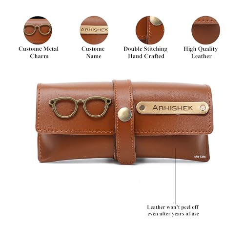 Image of AICA Personalised Name & Charm Leather Sunglass Case Cover for Men & Women | Hard Case Eyewear Cover