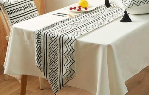 Runner de table géométrie blanc lavable facile couche double