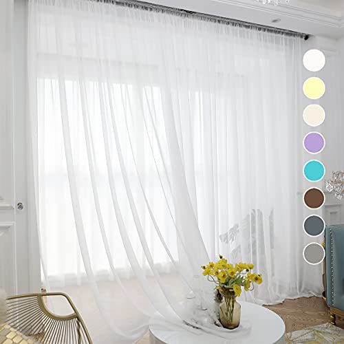 ABCHOME Rideaux Transparents Ivoire de 330 cm de Long, 2 Panneaux, voilages Semi-Transparents avec Passe-Tringle pour Cuisine, Chambre à Coucher et Salon...