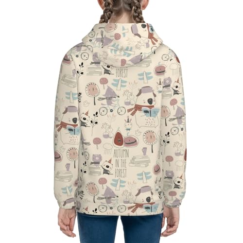 Cute Animals in Autumn Forest Kids Pullover Hoodies Boys Sweatshirts Girls Athletic Clothes with Pocket4