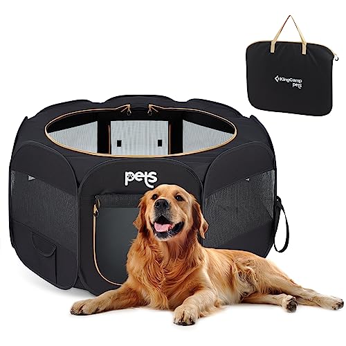 KingCamp Parque para Perros 127 x 127 x 60 cm, Parque Plegable para Mascotas con Ventanas de Malla, Portátil Parque para Gatos Cachorro Conejo Exterior Interior, Jaula Perros de Tela Oxford, Negro L