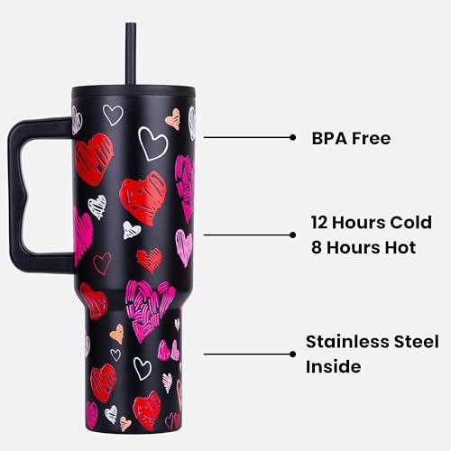 Image of Personalised with Your Name, 1200ml Tumbler with Straw - Handle - Stainless Steel Double Wall Insulated Cup | Leakproof Sipper Mug for Hot - Cold Drinks | Coffee - Water Tumbler (Toxic Romance)