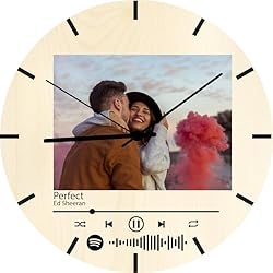 Stileitaliano Spotify Personalisierte Wanduhr aus Holz Moderne Wand Home Wohnzimmer Küche mit Foto Druck Gesch