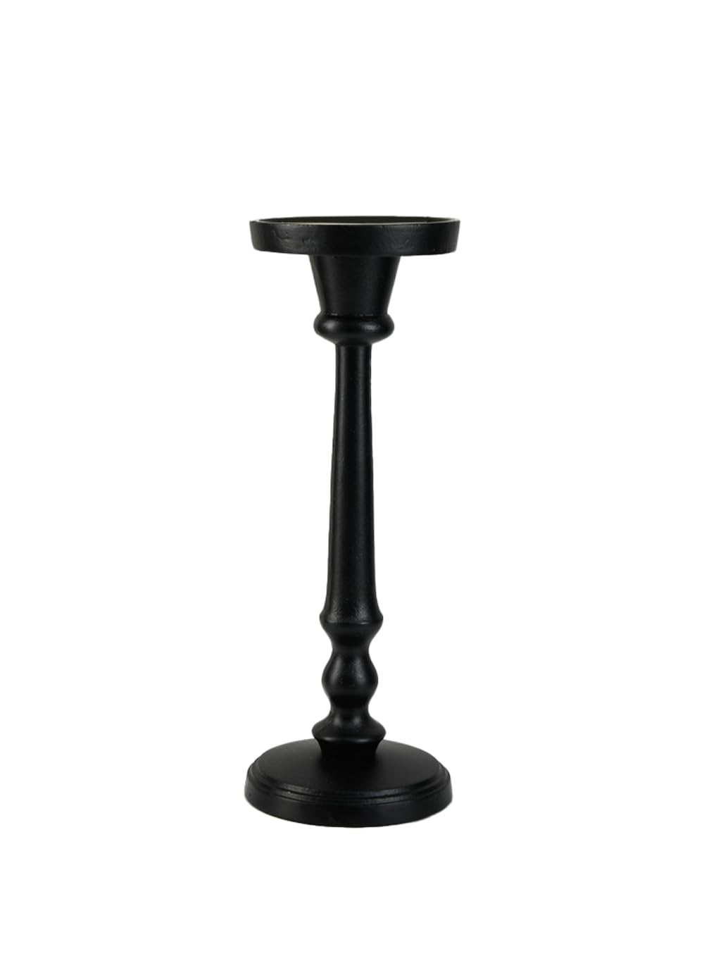 Serene Spaces Living Twilight Black Pillar Candle Holder, Cast Iron Candle Stand for Home Décor, Weddings, Birthdays, Cozy Evenings - Sturdy Base, Long-Lasting Durability, 4.5