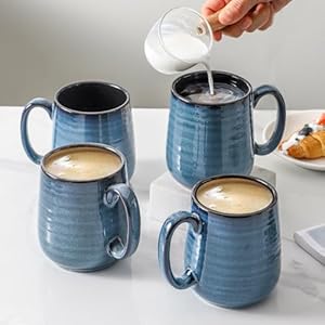 Hasense Coffee Mug Set of 4, 12 Ounce Ceramic Coffee Cups with Handle, Large Mug Set for Coffee, Tea, Chocolate, Modern Mug Gift for Men and women, Dishwasher & Microwave Safe(Blue) Hasense Coffee Mug Set of 4 12 Ounce Ceramic Coffee Cups with Handle Large Mug Set for Coffee Tea Chocolate Modern Mug Gift for Men and women Dishwasher Microwave SafeBlue