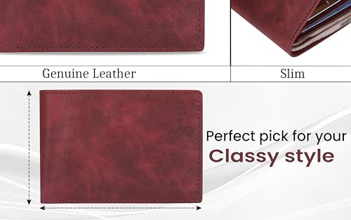 The Antiq Leather Wallet for men with RFID Blocking, Gift for Him, Bifold Wallets with 9 Credit Cards 1 ID Window, Wallet for Men, Men's Purse, Currency Organiser Single ID Wallet (Red)2