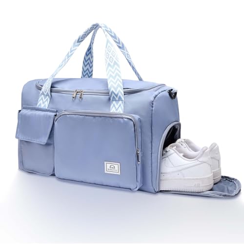 Image of Small Gym Bag for Women, Travel Duffle Bag Carry On Weekender Bag with Shoe Compartment