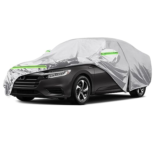 Image of Waterproof Car Cover Custom Fit for 2018-2024 Honda Insight, 6 Layers All Weather Car Covers with Zipper Door & Windproof Bands for Sun Snow Rain Dust Protection, Outdoor Indoor