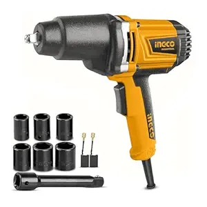 Ingco Impact Wrench, 550NM Electric Wrench, Aluminum Gear Box, Nut Bolt Opener Tool Machine with 6 pcs Sockets, 1pcs 125mm Adaptor