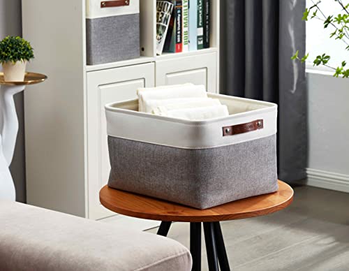 Decomomo Storage Bins | Fabric Storage Basket For Shelves For Organizing Closet Shelf Nursery Toy | Decorative Large Linen Closet Organizers With Handles Cubes (Grey And White, Large - 3 Pack) #TOP7