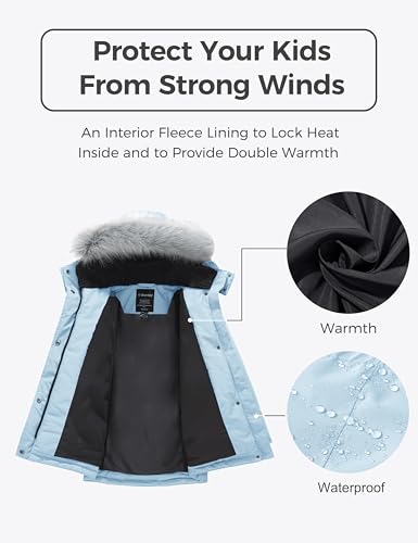 Image of Wantdo Girls' Long Winter Coat Waterproof Puffer Jacket Warm Parka Hooded