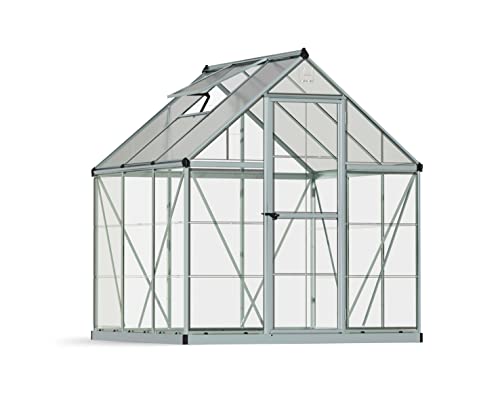 Canopia by Palram Gewächshaus klein Hybrid 6x6 Treibhaus 186x185 cm Aluminium Silber Tomatenhaus Polycarbonatplatten UV-beständig