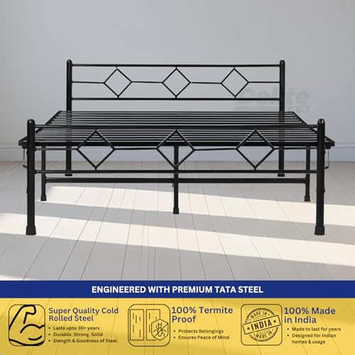 Image of DELITE KOM Dory Foldable Metal Bed | Queen Size (6.4ft x 5.02ft) | Portable | No Installation | Strong Steel Frame | Powder Coated | Heavy Load | for 75 inchx60 inch Mattress | Glossy Black | 1 Year Warranty