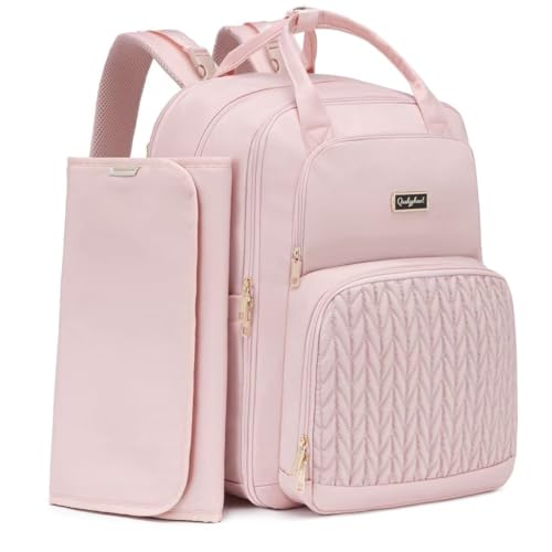 Image of Qualyphant Extra Large Diaper Bag Backpack - Diaper Bag for 2 Kids Twins (Expandable 30L-38L) - Cute Travel Baby Backpack with Changing Pad for women (Pink, Water Resistant)
