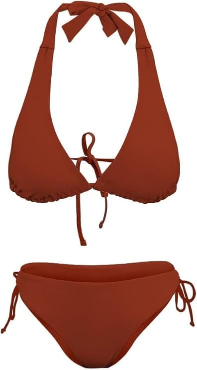 Image of Women Bra Panty Set Swimsuit Two Piece Bathing Suits Sexy Halter Thong Bikini Brazillian Side Tie Bottom Bikini Sets