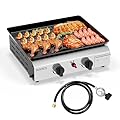 ROVSUN 2 Burner Portable Propane Griddle with Electronic Ignition, 20000 BTU Tabletop Flat Top Gas Grill with Nonstick Enameled Tray & Regulator for Outdoor Cooking Camping BBQ Tailgating Picnicking