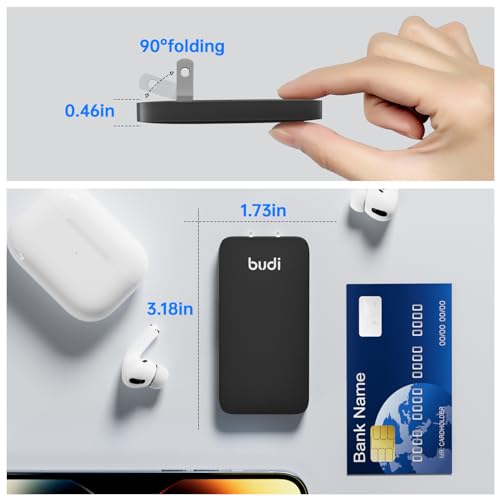 BUDI 17W Extra Slim Portable Wall Charger 2-Port USB-A Charger Foldable Wall Plug Compatible with Home Camera, iPhone IPad Samsung Galaxy(Black USB-A) by BUDI - Used condition - Image 5