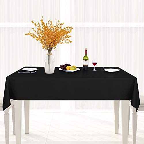 Image of sancua 100% Waterproof Rectangle PVC Tablecloth - 52 x 70 Inch - Oil Proof Spill Proof Vinyl Table Cloth, Wipe Clean Table Cover for Dining Tables, Buffet Parties and Camping, Black