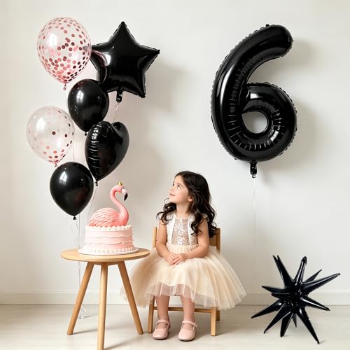 Image of TONIFUL 6th Birthday Balloons Kit 40 Inch Black Large Number 6 Foil Balloon