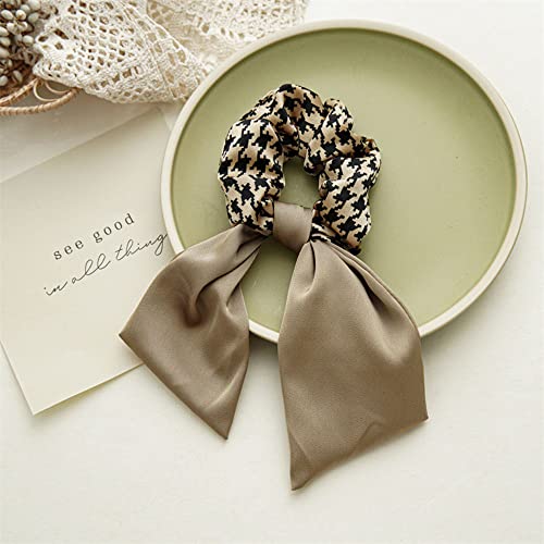 4Pcs Short Hair Scarf With Ribbon Bow Scrunchies Elegant Bow Hair Ties Plaid Hair Scrunchies Chiffon Bowknot Hair Scrunchies For Women #TOP6