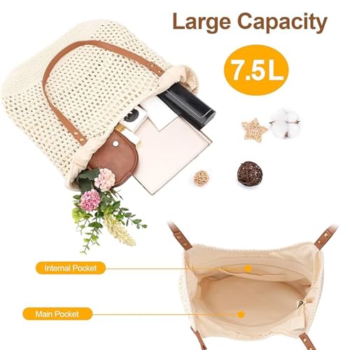 Bolso de playa tejido boho con forro impermeable para verano miniatura 7