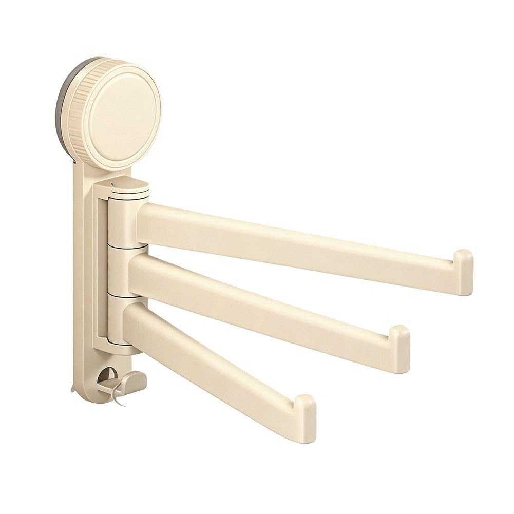LMYSXAOZ Rotatable Suction Cup Towel Rack, 180 Swing Arm Wall Mounted Holder for Bathroom Kitchen Laundry, Foldable Space Saving ABS Drying Rack