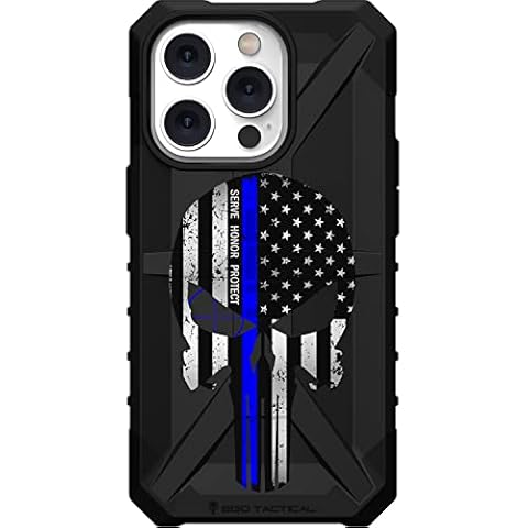 EGO TACTICAL UAG iPhone 13 Pro Max Limited Edition Urban Armor Gear Case [6.7" Screen] Printed in The USA Serve, Honor, Protect - Thin Blue Line Punish Skull Cover