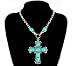 Fti&Wit Turquoise Cross Pendant Vintage Bohemia Silver Tone Necklace Jewelry
