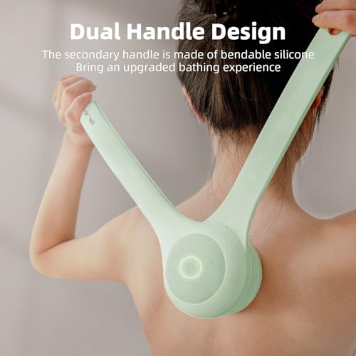Oh,XIYU. Electric Body Brush Back Scrubber for Shower, Waterproof Long Dual Handle Power Body Scrubber with 3 Heads, Rechargeable Bath Brush & 2 Speeds, for Cleansing, Exfoliating and Massaging Skin