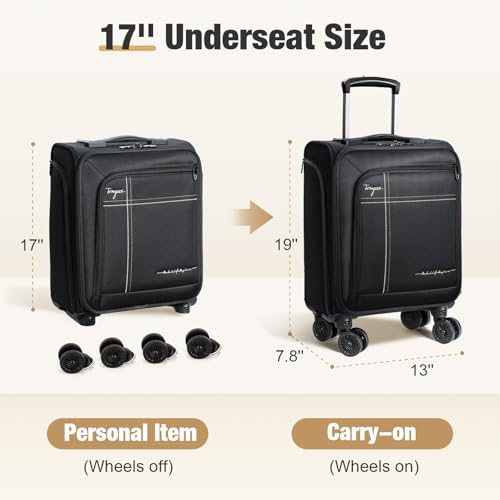 Softside Carry on Luggage Airline Approved, 17 Inch Underseat Carry-on Luggage with Removable Spinner Wheels, Small Personal Item Suitcase for Travel Business (Black, 17 inch_Underseat)3