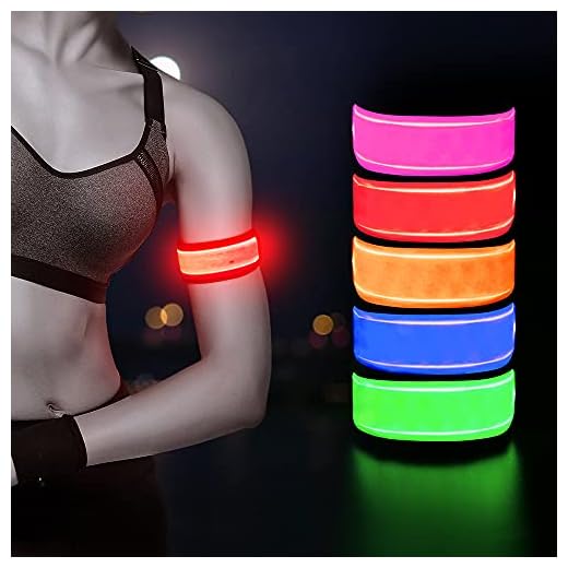 Ezer LED Armbands, Pack of 2 PCS Glowing Event Wristbands with Elastic Band, Light Up Reflective Running Gear Flashing Arm Bands, for Runners, Joggers, Cyclists (Red)