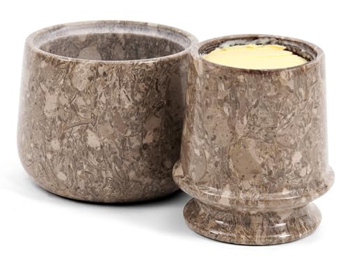 Earthen Crafts Marble Butter Keeper 4.25 Inch – Oceanic Water-Sealed Butter Crock with Lid, Counter Butter Storage Container Keeps Butter Soft & Spreadable, Kitchen Essential & Ideal Mother’s Day Gift