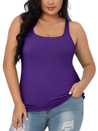 Image of V FOR CITY Plus Size Tank Top for Women with Non-Padded Shelf Bra Adjustable Wide Strap Camisole Cotton Udershirts 1X-5X