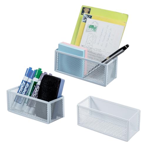Panier de rangement magnétique blanc en filet MyGift pour bureau - Lot de 3