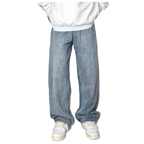 Generisch Pantalones vaqueros holgados para hombre, holgados, pierna ancha, pantalones de ocio, suaves, transpirables, pantalones funcionales, pantalones de moto, azul, S