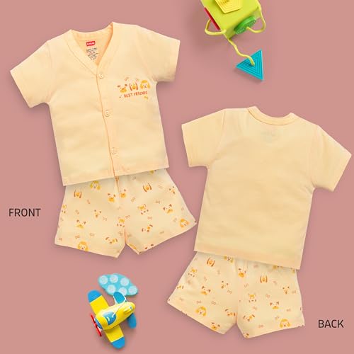 Image of LuvLap Baby Boys & Girls Regular Fit 100% Cotton Half Sleeve Jhabla & Shorts Sets Pack of 3
