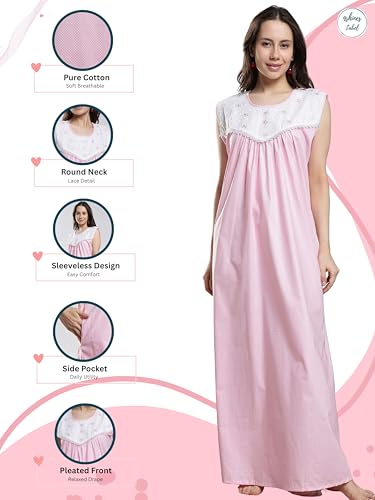 Image of 9shines Label Cotton Sleeveless Nighty | All Over Print Maxi Night wear for Women | Full Length Night Gown Night Dress for Women Stylish (Cotton Sleeveless 25)