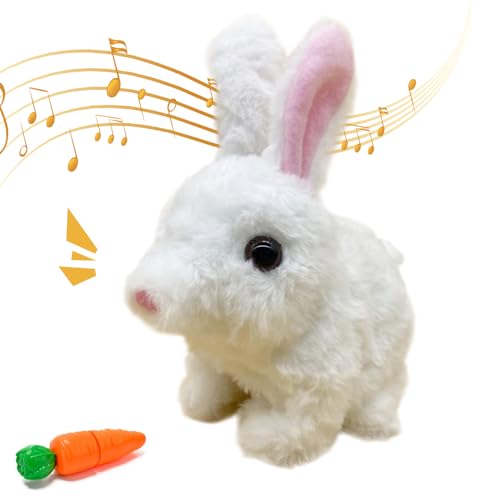 Générique Jouet Électronique en Peluche, Lapin Réaliste Interactif avec Carotte, Jouets Peluche, Mon Lapins Réaliste, Jumping, Twitching, and Shaking Ears, Jouet Enfant (Blanc)