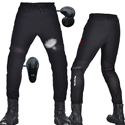 SHUOJIA Femme/Homme Pantalon de Moto Protection Moto Pantalon avec Tissu Respirant de Qualité Premium et Coussinets de Protection Amovibles pour Vélo de Course - Coupe Droite, Été (Black,XXS)